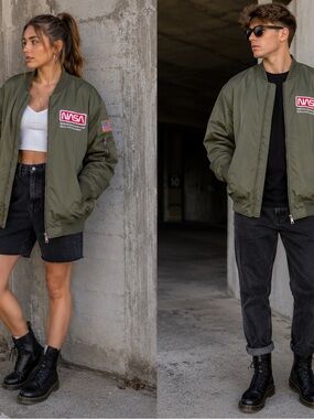 NASA Olive Bomber Jacket - Men’s Large! Great for Halloween